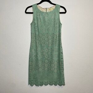 Gianni Bini Green Faux Suede‎ Laser Cut Sleeveless Dress Size 2 Sheath